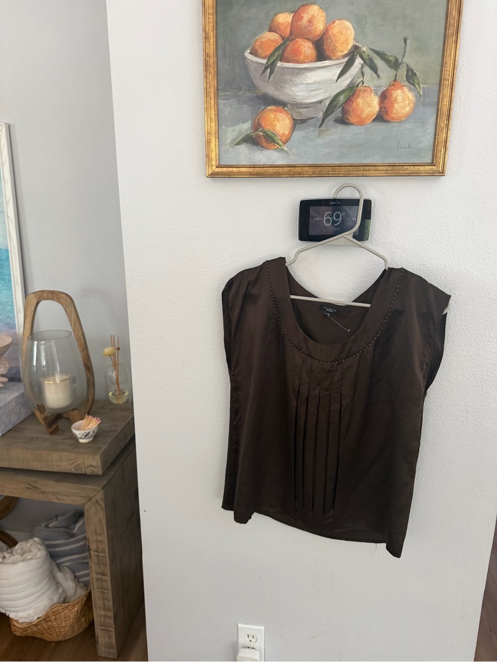 Talbots Brown Sleeveless Pleated Scoop Neck Blouse